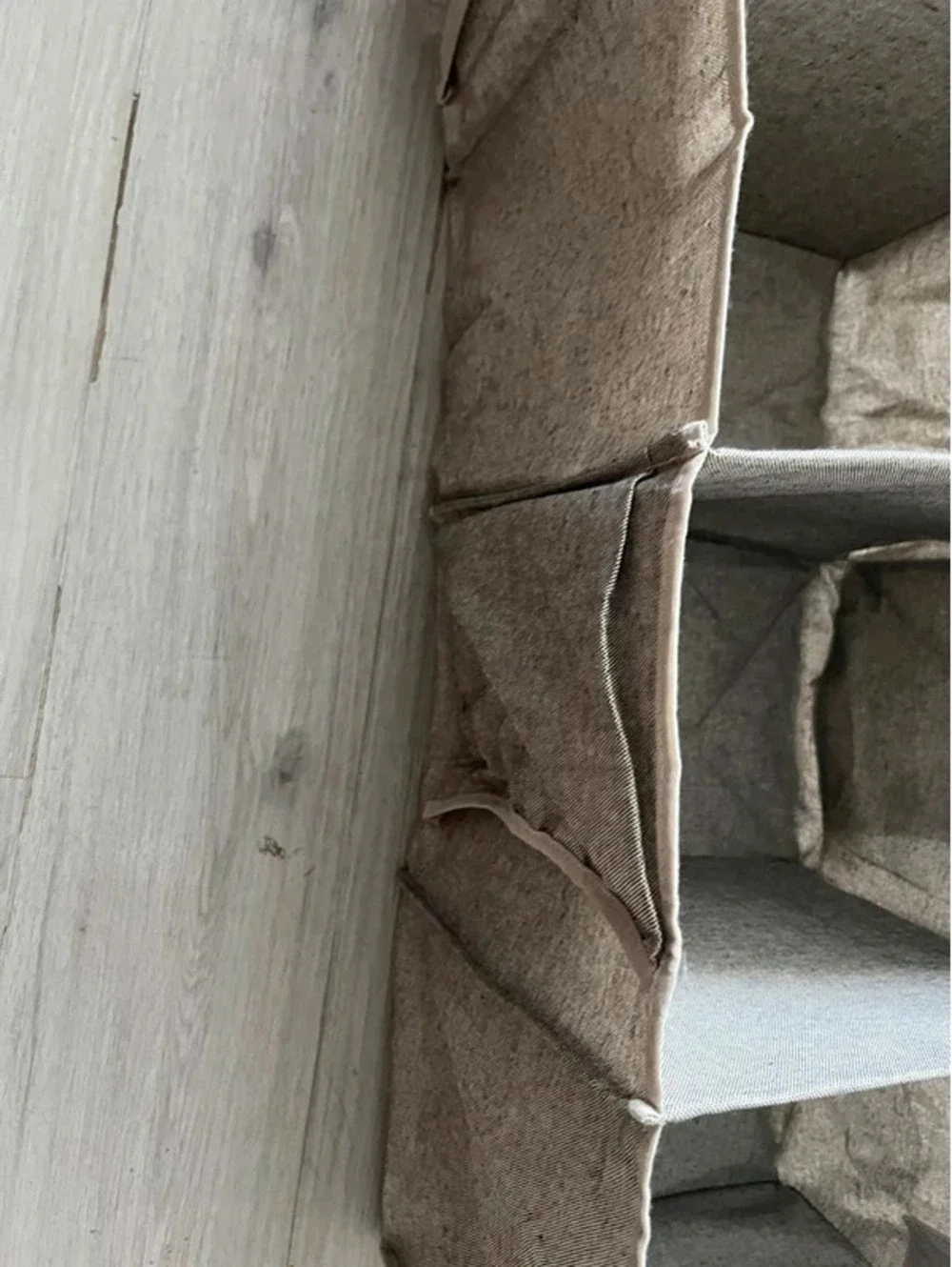 Beige long fabric hanging organizer storage with pockets